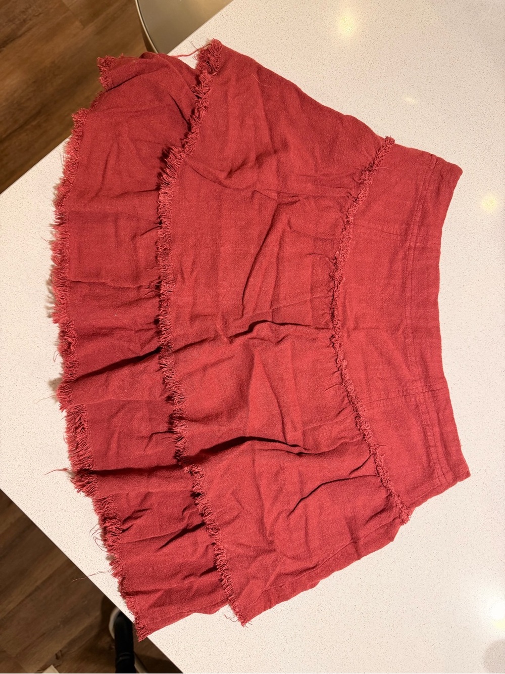 mittoshop Red Tiered Mini Skirt with Frayed Edges